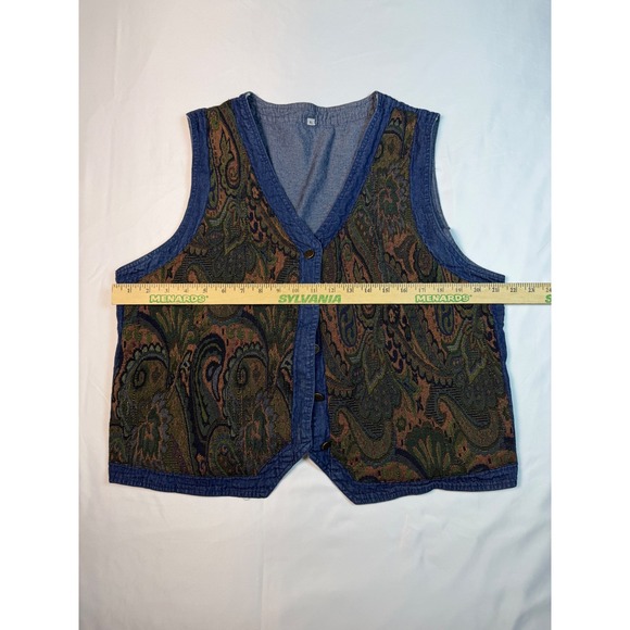 Womens Denim Paisley Vest XL Button Front Boho Casual Outerwear - Picture 5 of 6